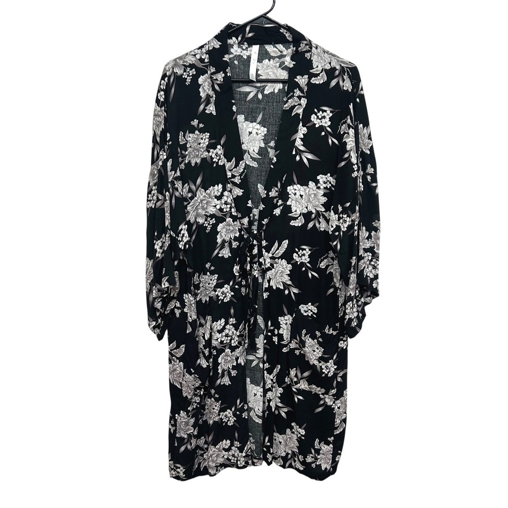 Spiritual Gangster Black Floral Kimono Duster Swim‎ Tie Front Pockets OS Boho